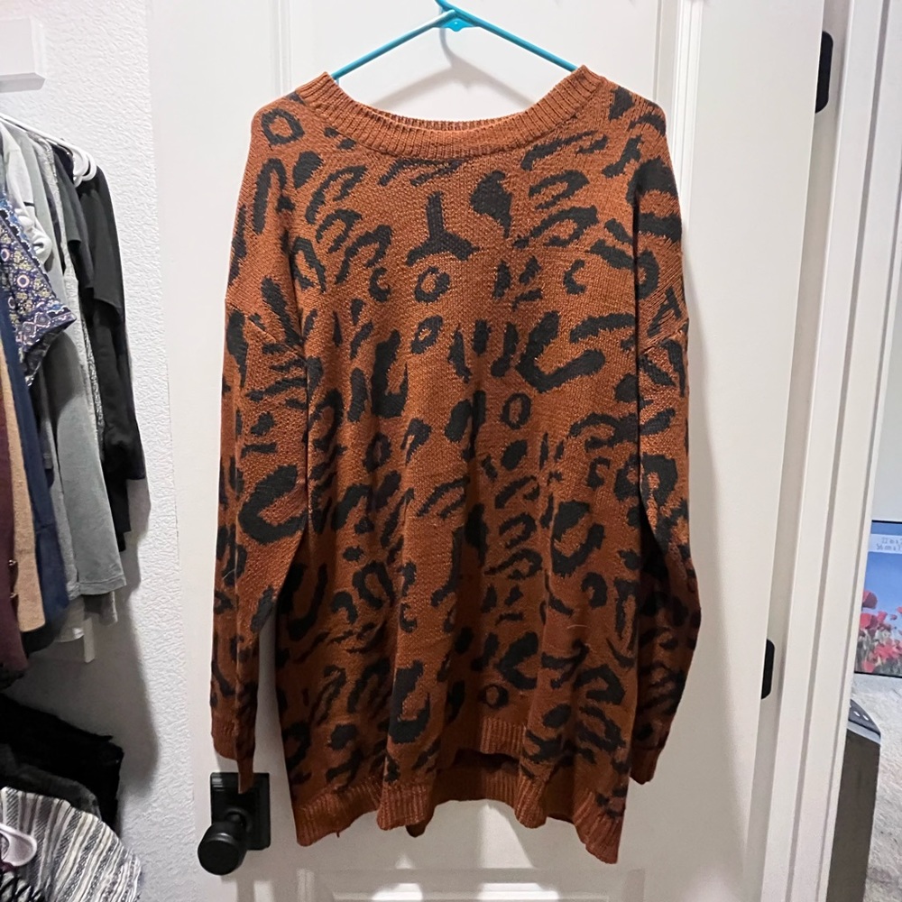 Brown and black cheetah print sweater dress, like size small